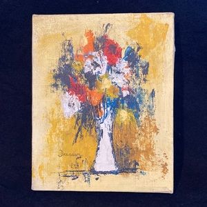Mid-Century Floral Still Life Oil Painting on Canvas Signed